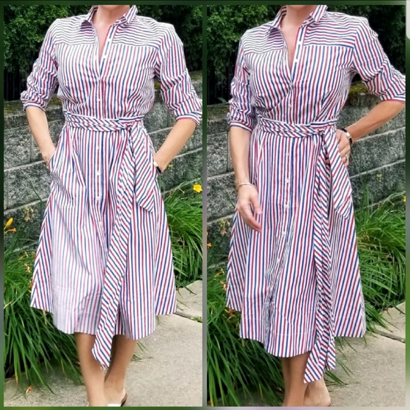 J. Crew Dresses & Skirts - J.Crew red/whte/blue buttonup dress w/sash NWT 6